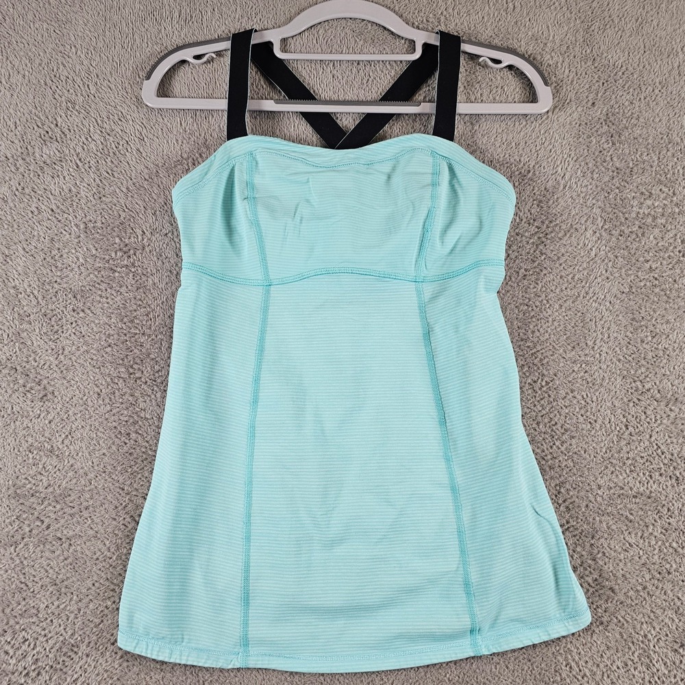 Lululemon Turquoise Striped Shelf Bra Tank Top Adjustable Straps Size 6